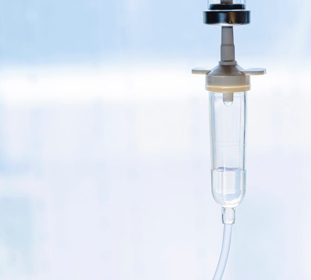Specialty infusion pharmacy recruitment Close up of an intravenous infusion drip chamber in a clinical setting